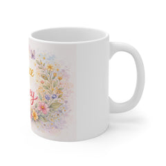 Embrace the Journey Floral Inspirational Coffee Mug — 11oz White Ceramic