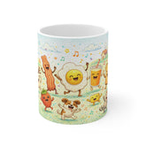 Happy Breakfast Mug — Cute Dancing Coffee, Egg & Bacon Kitchen Cup