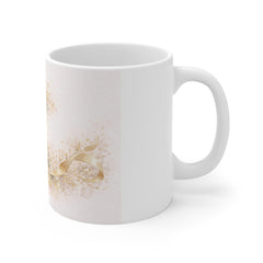 Floral Bouquet Coffee Mug — Vintage Pink Roses with Gold Bow (11oz)