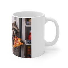 Raccoon Fridge Heist Mug — Cute Wildlife Coffee Cup with Pizza & Soda