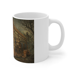 Cat-Train Horror Mug — Surreal Creepy Cat Bus Illustration