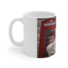 London Tea Cat Mug — Cute Cat with Tea, Scone & Red Phone Booth