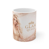 Glam Queen Coffee Mug — 11oz White Mug with Sparkling Blonde Beauty Design
