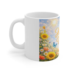 Happy Vibes Mug — Floral Sunflower Butterfly 11oz Coffee Cup