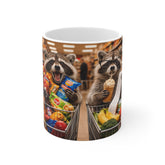 Raccoon Grocery Run Mug — Cute Shopping Humor Coffee Cup