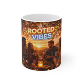Rooted Vibes Coffee Mug — Cozy Friends Sunset 11oz Ceramic Mug