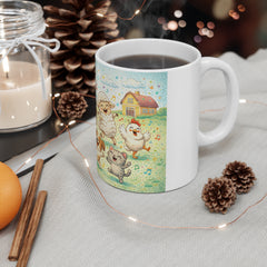 Cute Farm Animals Mug — Dancing Cow, Pig & Lamb 11oz Coffee Cup