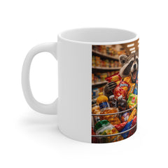 Raccoon Grocery Run Mug — Cute Shopping Humor Coffee Cup