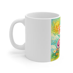 Focus on the Good Mug — Positive Inspirational 11oz Coffee Cup with Rainbow & Sunshine Design