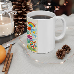 Follow Your Dreams Mug — Inspirational 11oz Coffee Cup with Colorful Rocket & Rainbow Design
