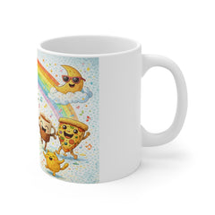 11oz Mug — Happy Rainbow Breakfast Characters Coffee Cup, Cute Pineapple, Donut & Snack Illustration
