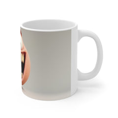 Funny Cartoon Face Coffee Mug — Silly Grinning Character 11oz
