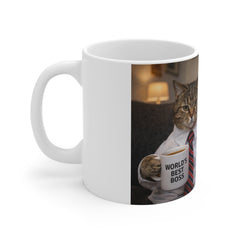 Funny Cat Mug — 'World's Best Boss' & 'I Hate Mondays' Office Cat Coffee Cup
