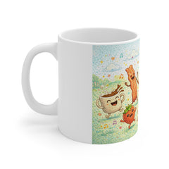 Happy Breakfast Mug — Cute Dancing Coffee, Egg & Bacon Kitchen Cup