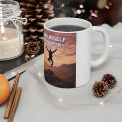 Motivational Sunrise Mug — "Believe In Yourself and You Will Be Unstoppable"