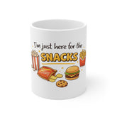 Snack Lover Mug — "I'm Just Here for the Snacks" Coffee Cup