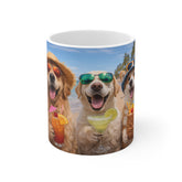 Beach Dogs Cocktail Mug — Funny Summer Coffee Cup with Sunglass-Wearing Golden Retrievers