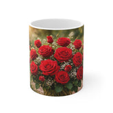 Red Rose Bouquet Mug — Floral 11oz Coffee Cup, Romantic Valentine’s Gift