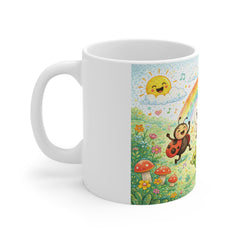 Happy Bugs Rainbow Mug — Cute Bee & Ladybug Kids Coffee Cup