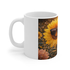 Sunflower Smile Mug — "Just Here to Look on the Bright Side" Inspirational Coffee Cup