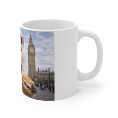 London Tea Cat Mug — Cute Cat with Tea, Scone & Red Phone Booth