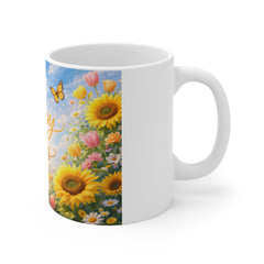Happy Vibes Mug — Floral Sunflower Butterfly 11oz Coffee Cup