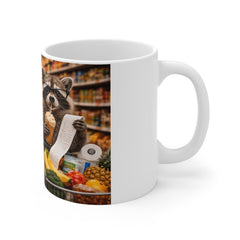 Raccoon Grocery Run Mug — Cute Shopping Humor Coffee Cup