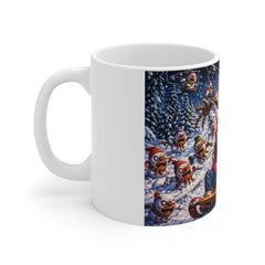 Horror Christmas Mug — Snowman Monster Sledding Scene 11oz