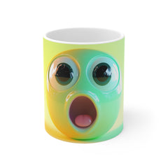 Surprised Emoji Ceramic Mug — Colorful Shock Face 11oz Coffee Cup
