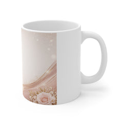 Floral Blush 11oz Mug — Romantic Rose & Gold Brushstroke Coffee Cup