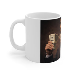 Mug — Winking Wolf in Suit Holding Cash Coffee Mug | Funny Business Animal Gift