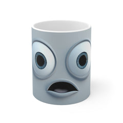 Surprised Face Coffee Mug — Funny Wide-Eyed 11oz Ceramic Mug