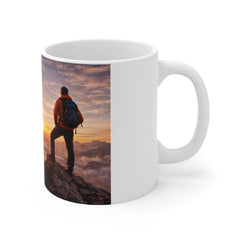 Motivational Coffee Mug — “Dream Big. Set Goals. Take Action.” Sunrise Hiking Design