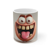 Funny Cartoon Face Coffee Mug — Silly Grinning Character 11oz