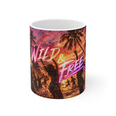 Wild & Free Beach Party Mug — Sunset Palm Neon Coffee Cup