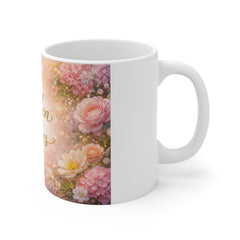 Golden Vibes Floral Mug — Romantic Rose Coffee Cup, Inspirational Gift for Her