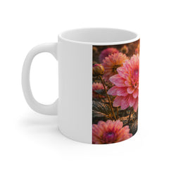 Floral Sunrise Mug — "Every day is a fresh start" Pink Dahlia Coffee Cup