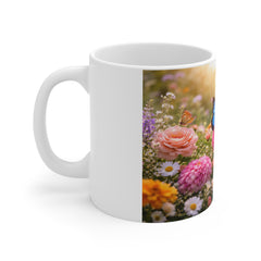 Floral Butterfly Coffee Mug — Colorful Garden Flowers & Butterflies 11oz