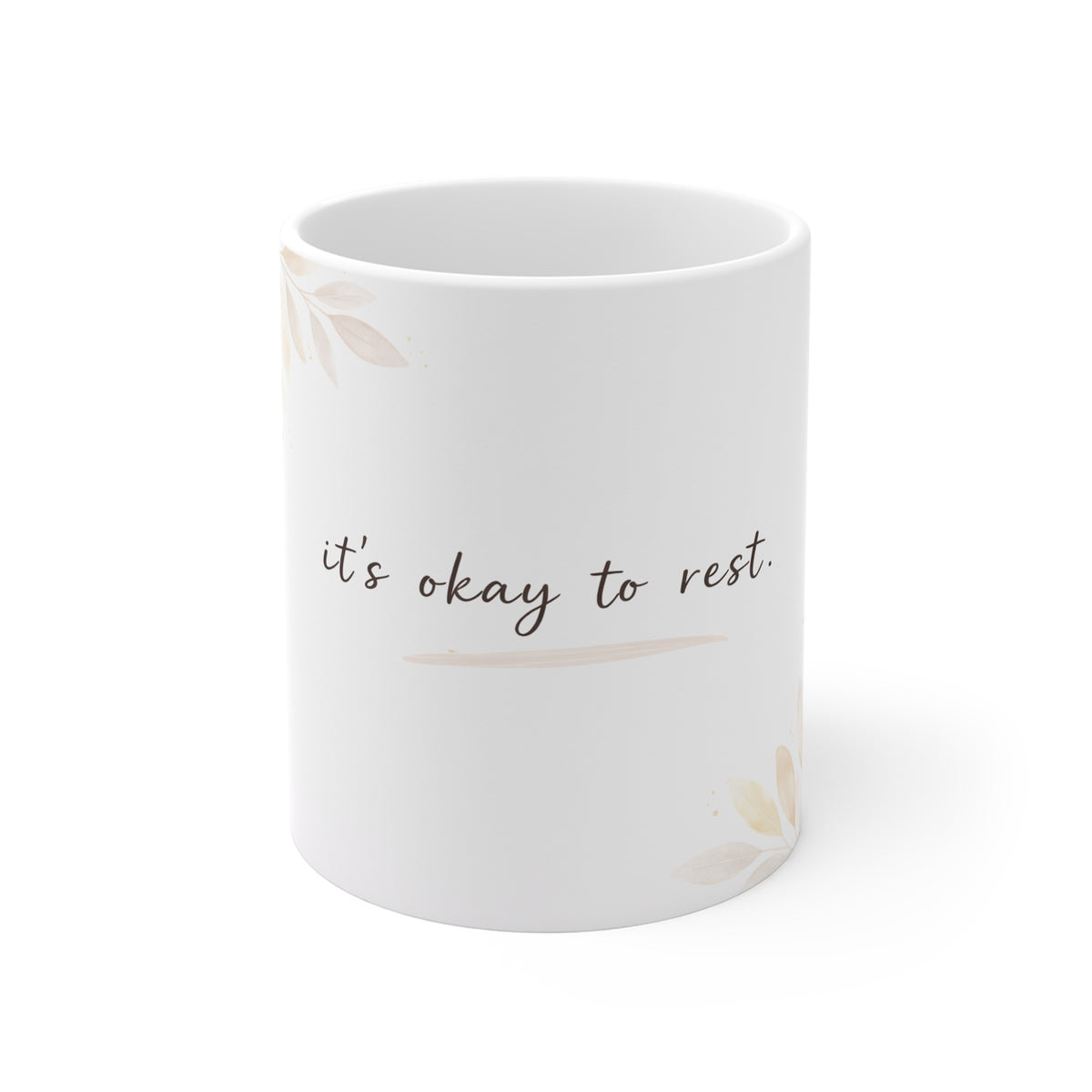 It's Okay to Rest Mug — 11oz Inspirational Coffee Cup with Soft Botanical Design