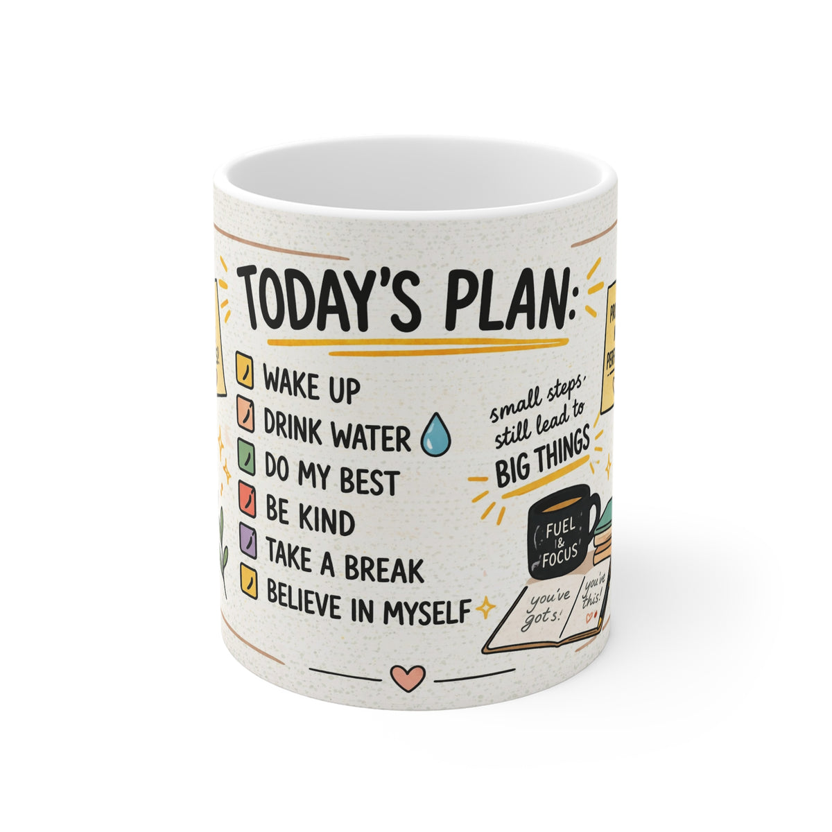 Motivational Checklist Mug — "Today's Plan" 11oz Coffee Cup