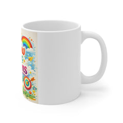 Follow Your Dreams Mug — Inspirational 11oz Coffee Cup with Colorful Rocket & Rainbow Design
