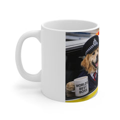 Police Pup Coffee Mug — Cute Golden Retriever Officers with "World's Best Boss" Cup