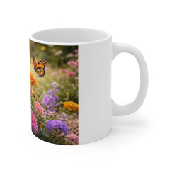 Floral Butterfly Coffee Mug — Colorful Garden Flowers & Butterflies 11oz