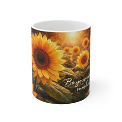 Sunflower Field Coffee Mug — "Be your own sunshine" Inspirational Ceramic Mug