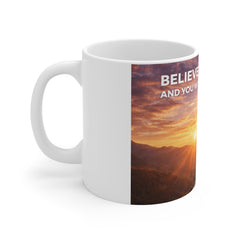 Motivational Sunrise Mug — "Believe In Yourself and You Will Be Unstoppable"