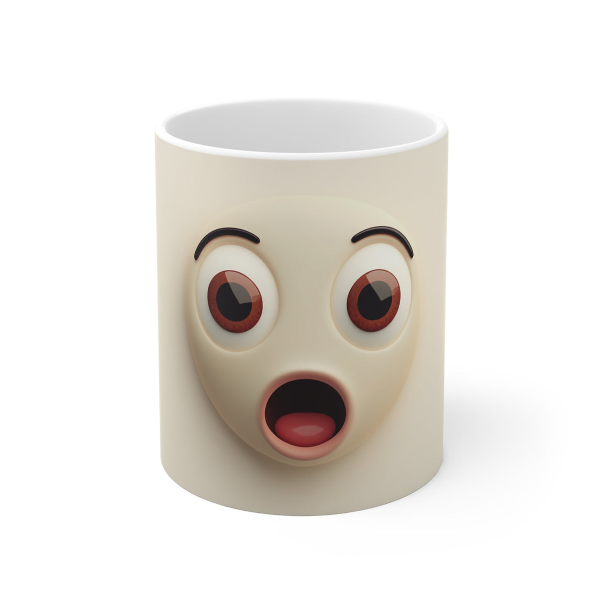 Shocked Face Ceramic Mug — Funny Emoji Coffee Cup for Home & Office