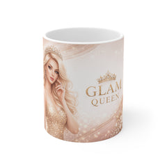 Glam Queen Coffee Mug — 11oz White Mug with Sparkling Blonde Beauty Design