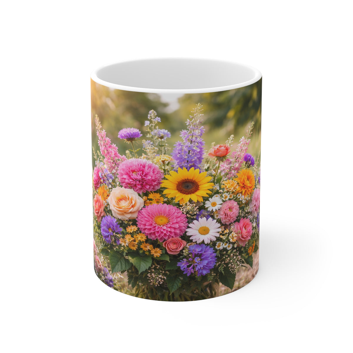 Floral Bouquet Coffee Mug — Colorful Wildflower Garden 11oz Ceramic