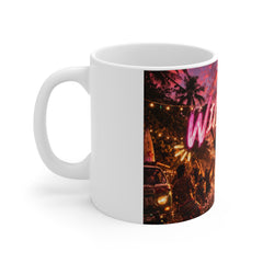Wild & Free Beach Party Mug — Sunset Palm Neon Coffee Cup