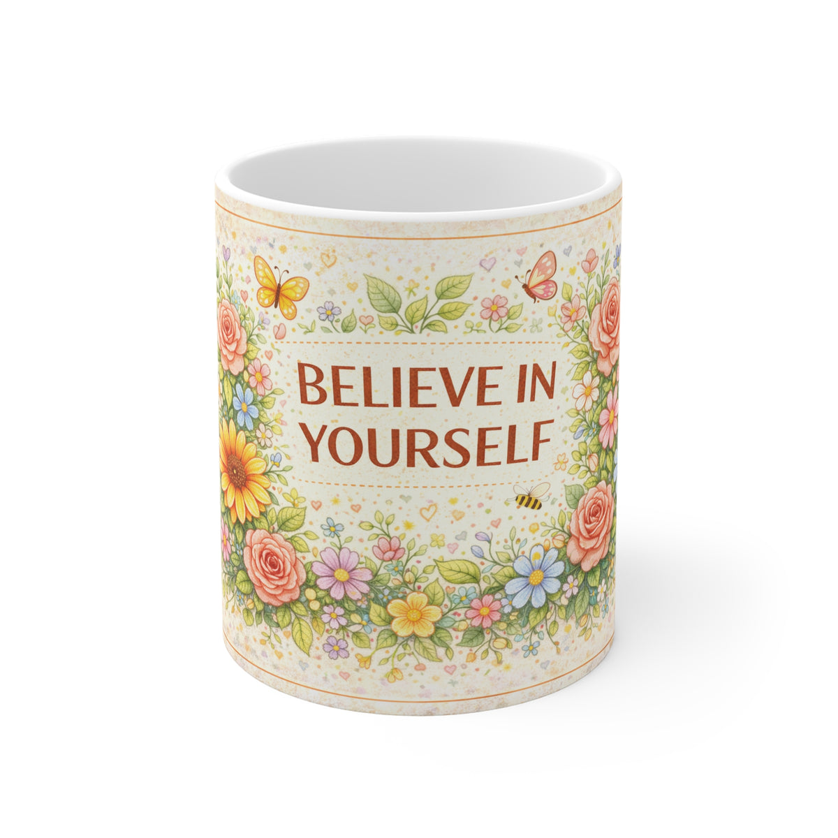 Believe In Yourself Floral Mug — Inspirational Coffee Cup for Encouragement & Gifts